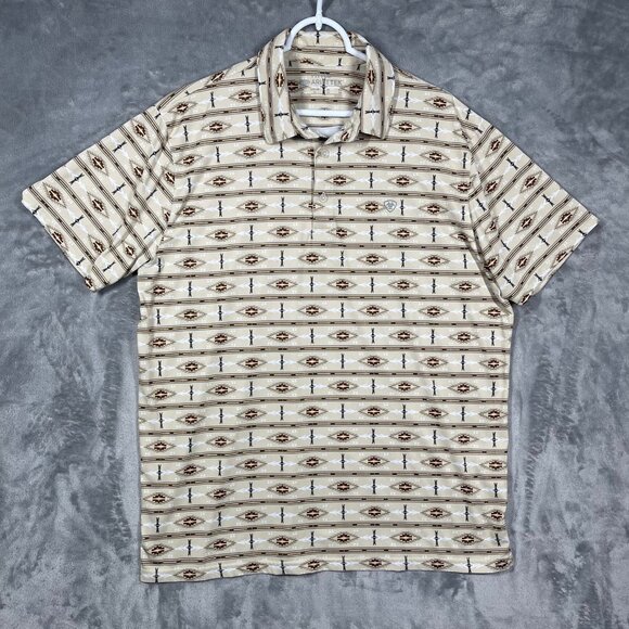 Ariat Tek Polo Shirt Men’s XL AOP Golf Geometric Western Aztec Fitted Logo - Picture 1 of 8